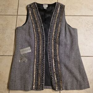 NWT Size1 Chico's Embellished Studded Beaded Herringbone Tweed Wool Blend Vest M